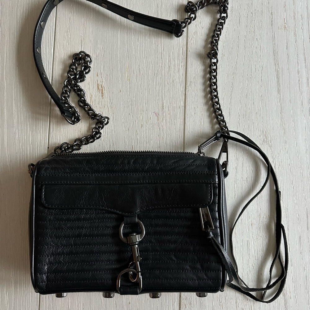 Rebecca Mincoff Black Leather Chain Crossbody Bag